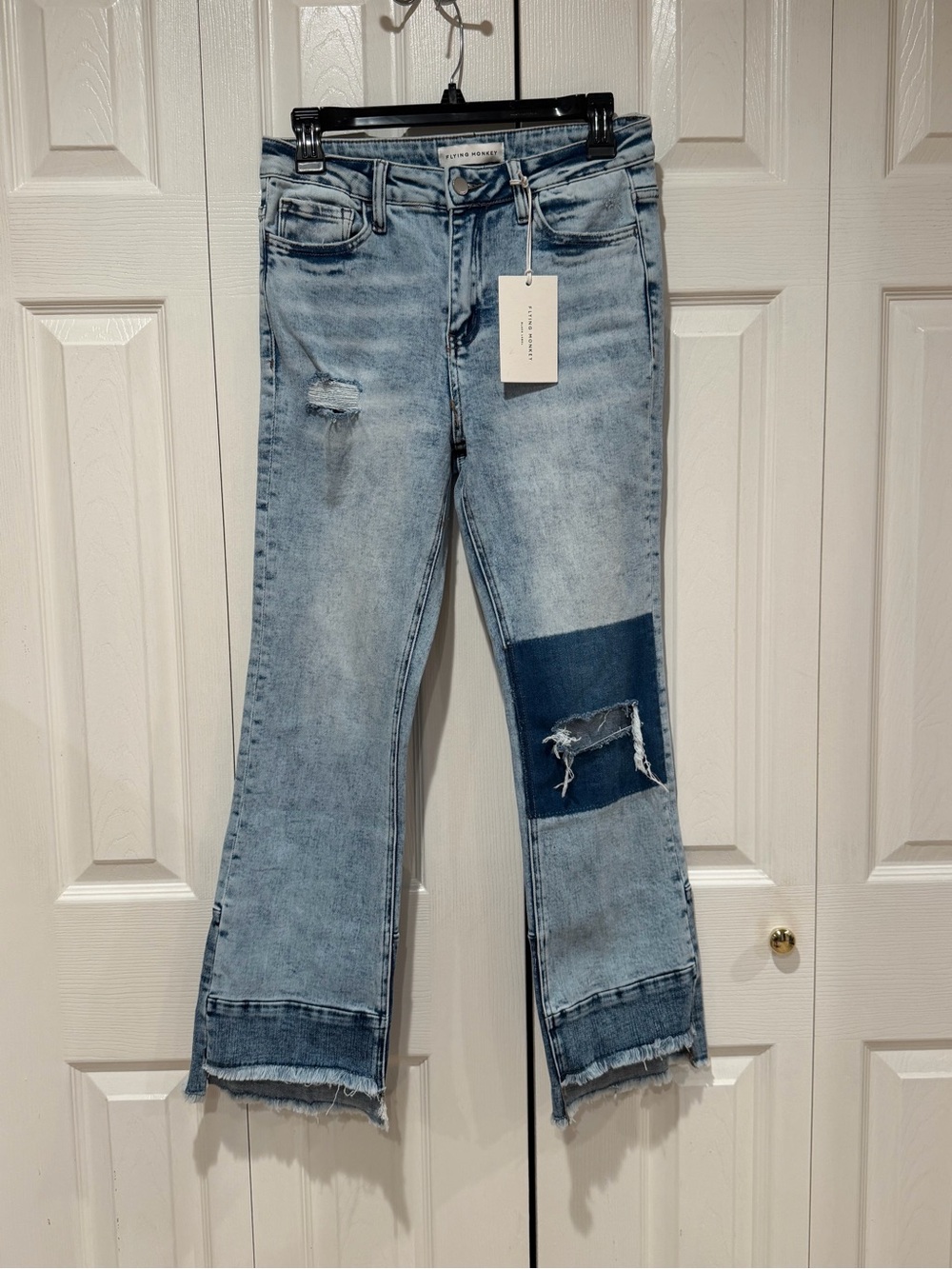 Flying Monkey Light Blue Patchwork Wide-Leg Jeans